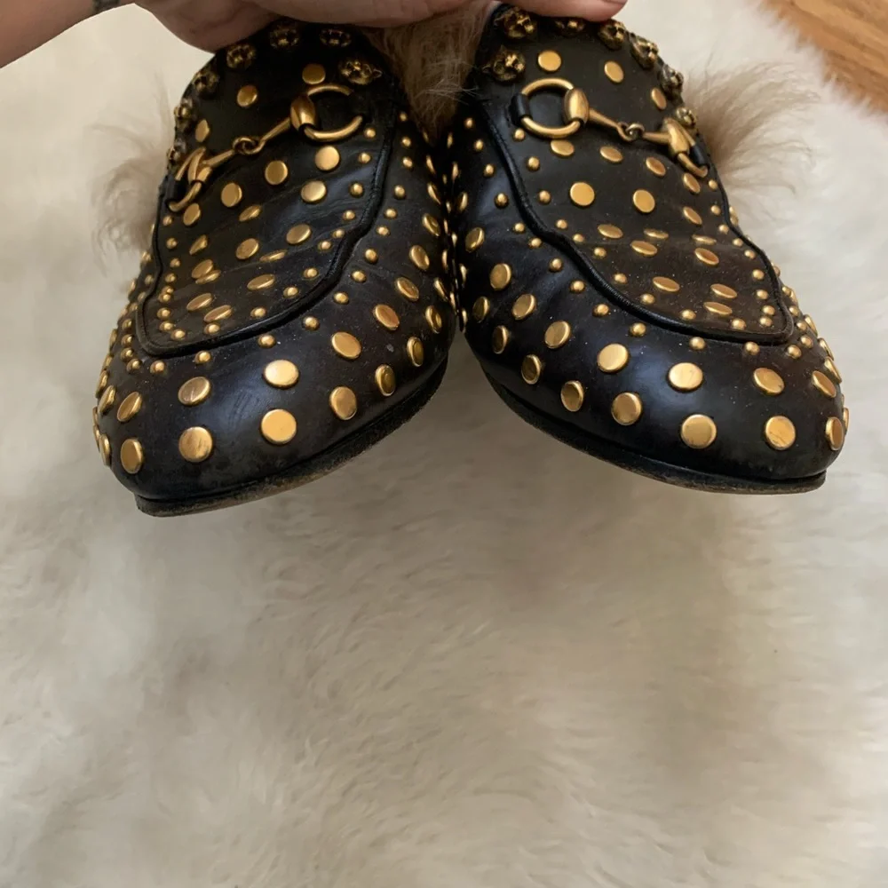 Gucci Princetown Fur Studded Womens Mules Size 7 - Picture 3 of 8